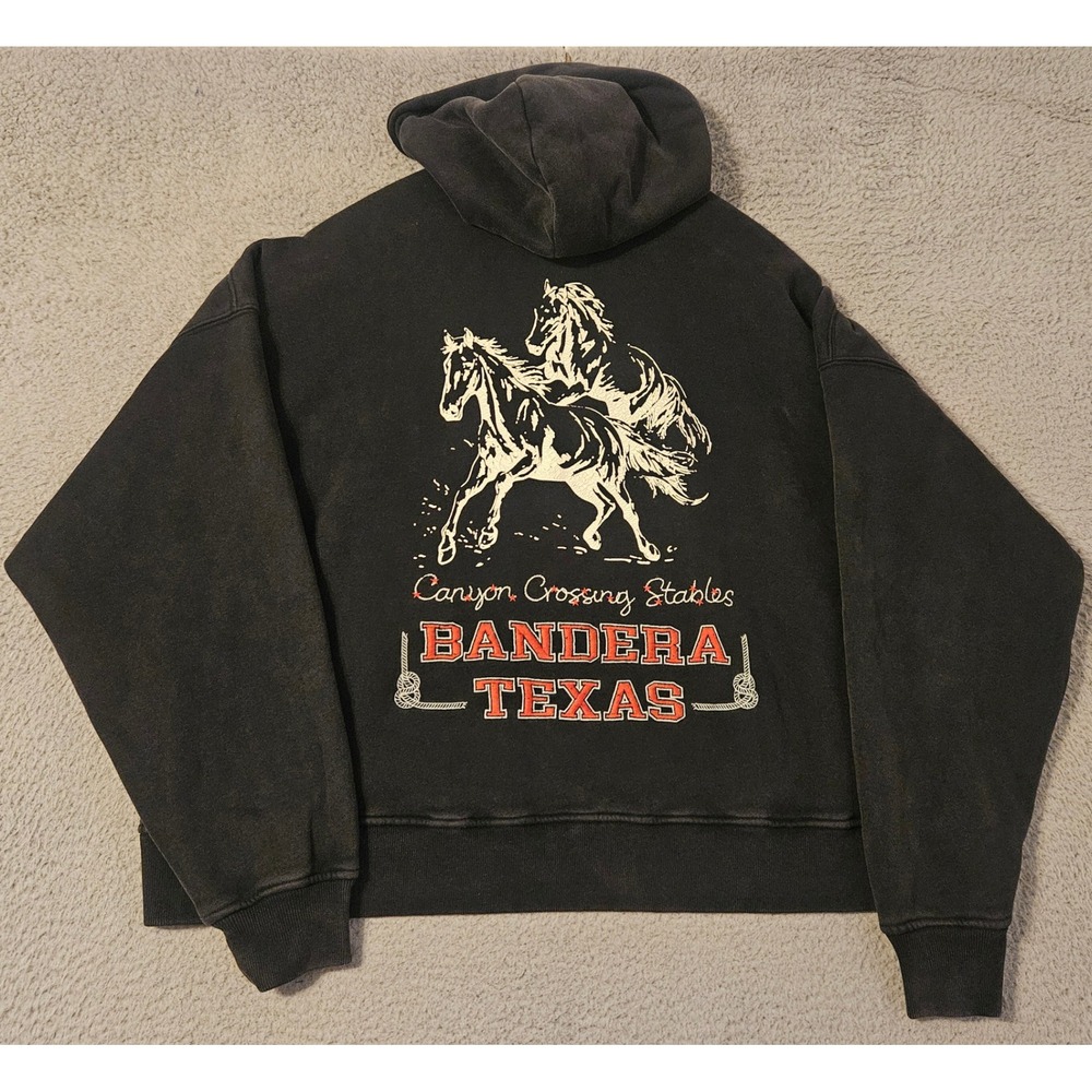 Abercrombie & Fitch Bandera TX Cropped Zip Hoodie Washed Black Medium NWT $90